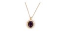 14k Yellow Gold Vintage Oval Amethyst And Diamond Halo Pendant, With Chain