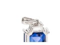 10k White Gold Impactful Blue Checkerboard Cushion Set Pendant