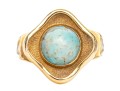 14k Yellow Gold Fabulous Contemporary Amazonite Quatrefoil Motif Ring, Size 7.75+ With Fingermate