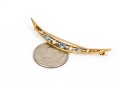 14k Yellow Gold Beautiful Vintage Seed Pearl And Sapphire Half Moon Brooch