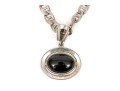 Sterling Silver Chunky Mariners Link Chain Necklace, With Contemporary Bold Black Onyx Pendant