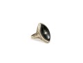 18k White Gold Antique Navette Profile Black Onyx Ring, Size 4.25, Diamond Center