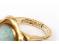 14k Yellow Gold Fabulous Contemporary Amazonite Quatrefoil Motif Ring, Size 7.75+ With Fingermate