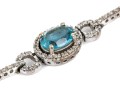 14k White Gold White Sapphire And Blue Glass Halo Link Bracelet
