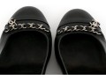 Chanel Handsome Black Leather Chain Motif Pumps, Size 37 1/2