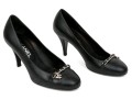 Chanel Handsome Black Leather Chain Motif Pumps, Size 37 1/2