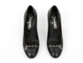 Chanel Handsome Black Leather Chain Motif Pumps, Size 37 1/2