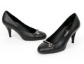 Chanel Handsome Black Leather Chain Motif Pumps, Size 37 1/2
