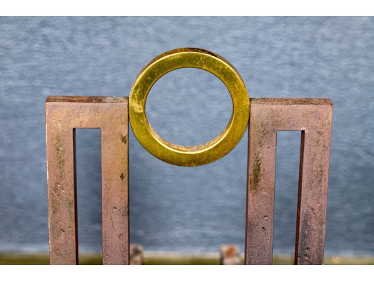 Vintage Pair Of Art Deco Style Iron And Brass Andirons