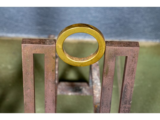 Vintage Pair Of Art Deco Style Iron And Brass Andirons