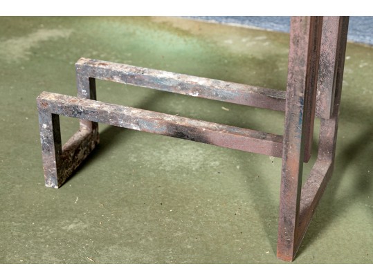 Vintage Pair Of Art Deco Style Iron And Brass Andirons