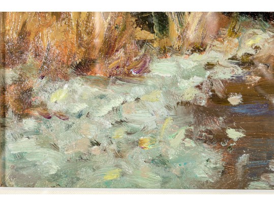 Signed Oil On Board, Landscape With Body Of Water