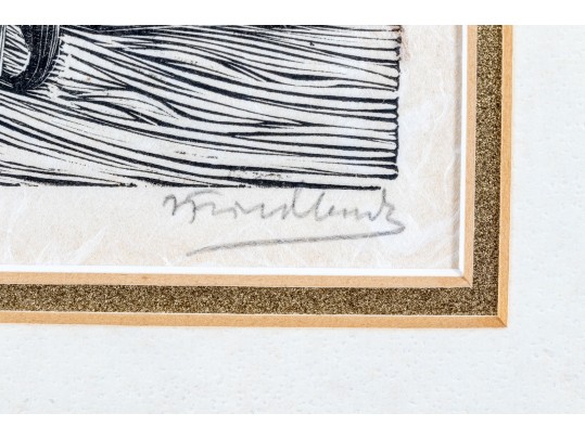 Pencil Signed Engraved Print, Man And Boy In Carriage