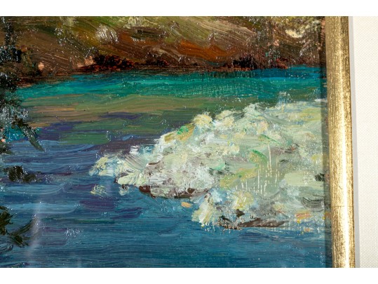 Signed Oil On Board, Landscape With Body Of Water