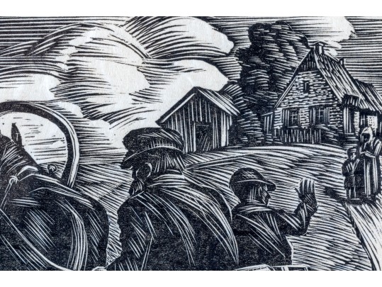 Pencil Signed Engraved Print, Man And Boy In Carriage