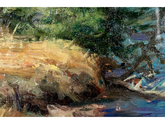 Signed Oil On Board, Landscape With Body Of Water