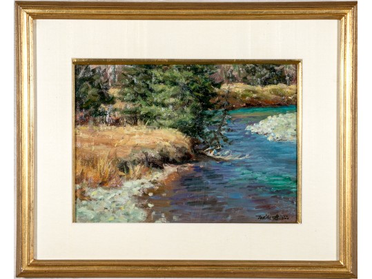 Signed Oil On Board, Landscape With Body Of Water