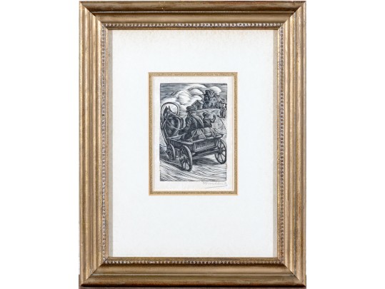 Pencil Signed Engraved Print, Man And Boy In Carriage