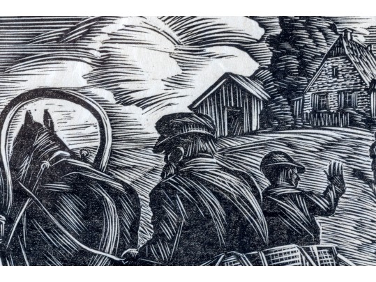 Pencil Signed Engraved Print, Man And Boy In Carriage