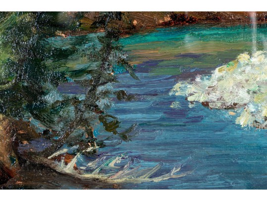 Signed Oil On Board, Landscape With Body Of Water