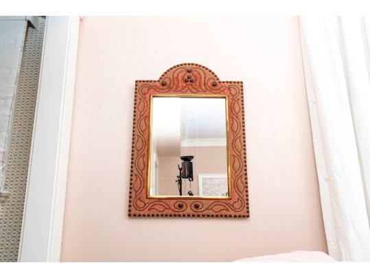 Semi-Antique Rustic Velvet And Nailhead Mirror