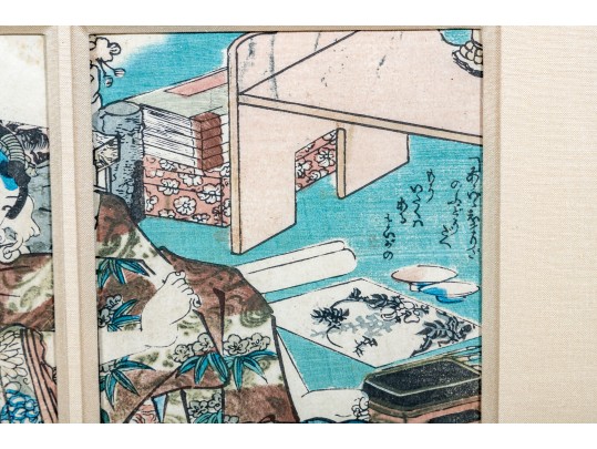 Antique Japanese Diptych Shunga Woodblock Print