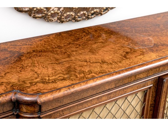 19th Century English Burlwood Breakfront Credenza
