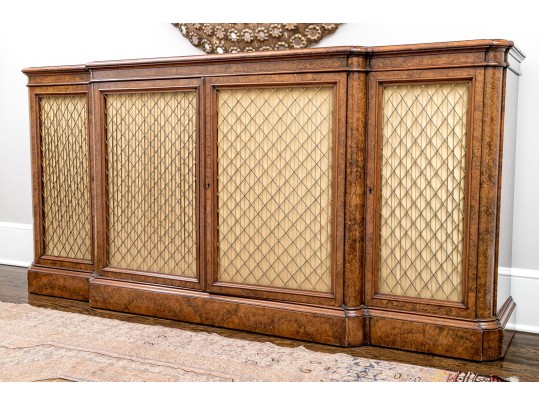 19th Century English Burlwood Breakfront Credenza