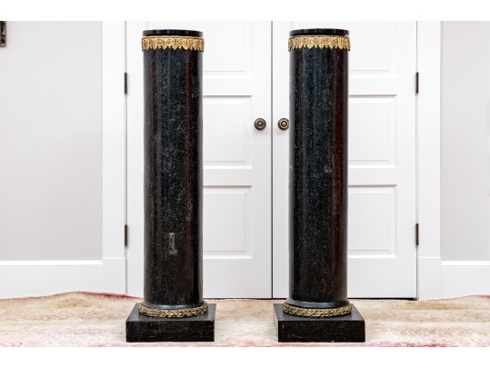 Stately Louis XVI Style Parcel Gilt Marble Pedestals
