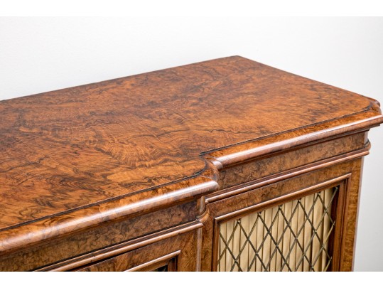 19th Century English Burlwood Breakfront Credenza