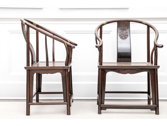 Fine Pair Of Traditional Carved Chinese Horseshoe Armchairs