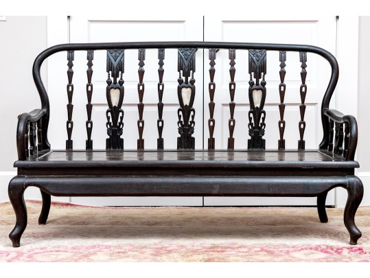 19th Century Ebonized And Inlaid Oak Bench