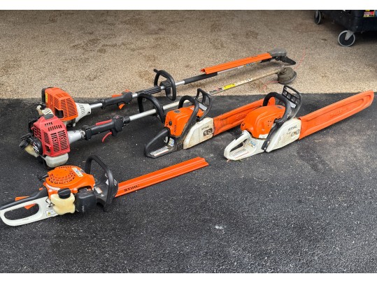 Stihl Chainsaws And Polesaw With A RedMax Weedeater