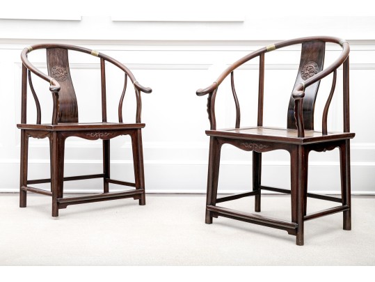 Fine Pair Of Traditional Carved Chinese Horseshoe Armchairs