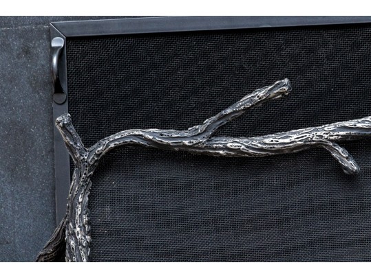 Naturalistic Cast Iron Faux Bois Fireplace Screen