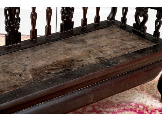 19th Century Ebonized And Inlaid Oak Bench