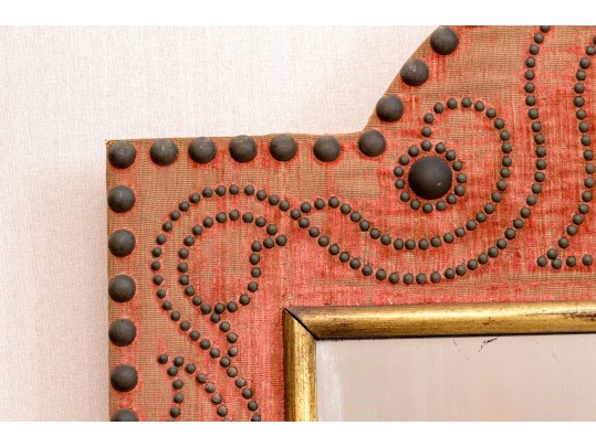 Semi-Antique Rustic Velvet And Nailhead Mirror