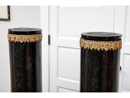 Stately Louis XVI Style Parcel Gilt Marble Pedestals