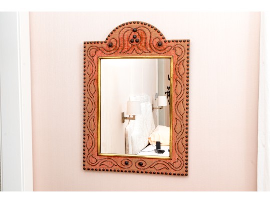 Semi-Antique Rustic Velvet And Nailhead Mirror