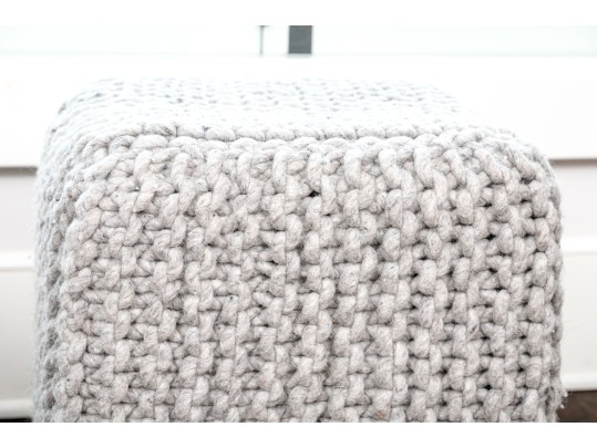 Pair Of Chunky Knit Square Poufs