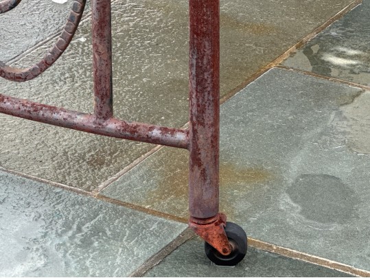 Antique Iron Crib Converted To Bar Cart