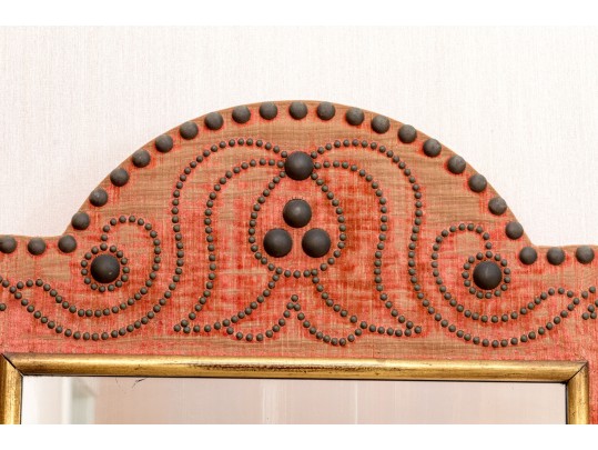 Semi-Antique Rustic Velvet And Nailhead Mirror