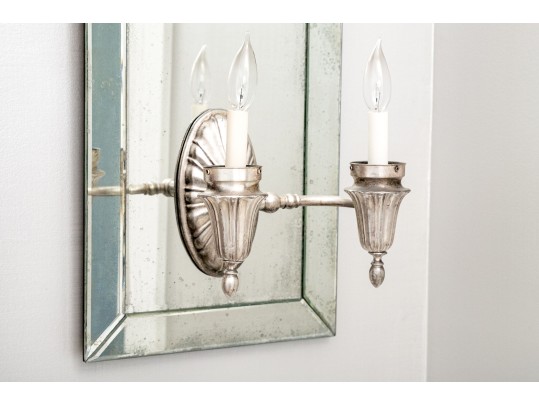Fabulous Pair Of Semi-Antique Art Deco Venetian Mirrorback Sconces