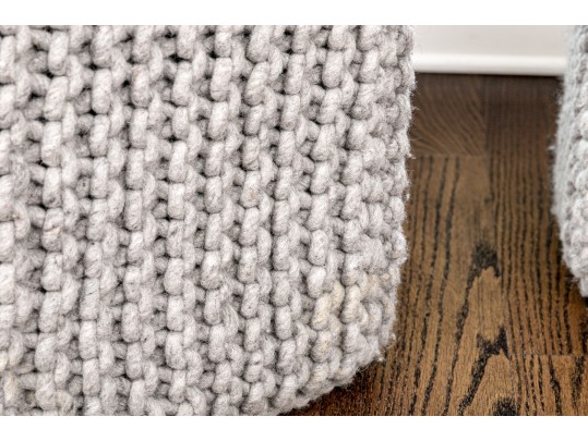 Pair Of Chunky Knit Square Poufs