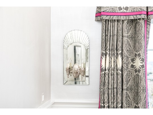 Fabulous Pair Of Semi-Antique Art Deco Venetian Mirrorback Sconces