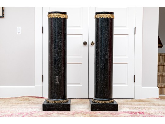 Stately Louis XVI Style Parcel Gilt Marble Pedestals