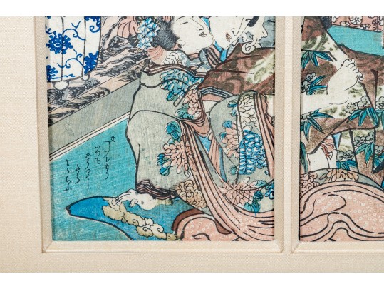 Antique Japanese Diptych Shunga Woodblock Print