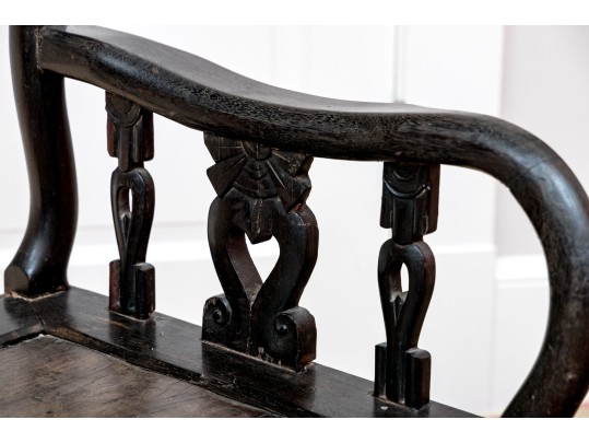 19th Century Ebonized And Inlaid Oak Bench