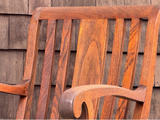 Two Brown Jordan Outdoor Carved Wood Armchairs