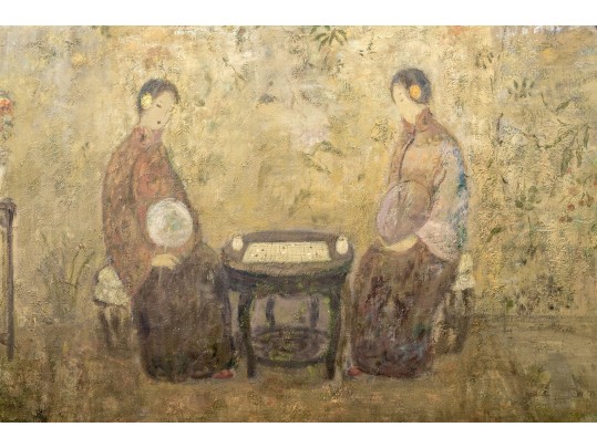 Jia Juanli (Chinese-French, B. 1960) Oil On Canvas, Seated Women Playing Go